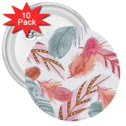 Feathers, Boho, Cute, Feather, Pastel 3  Buttons (10 pack)  from ArtsNow.com Front