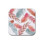 Feathers, Boho, Cute, Feather, Pastel Rubber Coaster (Square)