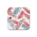 Feathers, Boho, Cute, Feather, Pastel Rubber Square Coaster (4 pack)