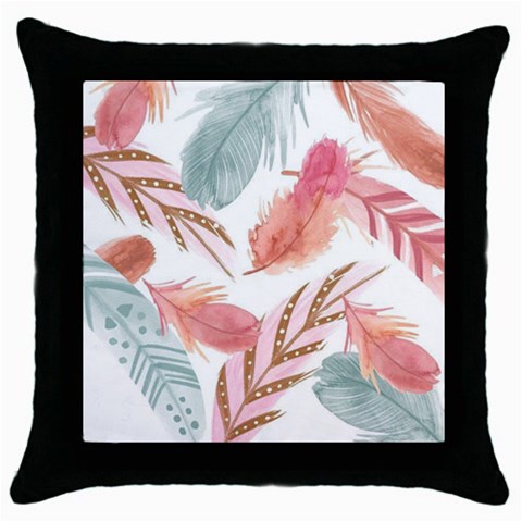 Feathers, Boho, Cute, Feather, Pastel Throw Pillow Case (Black) from ArtsNow.com Front