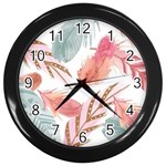 Feathers, Boho, Cute, Feather, Pastel Wall Clock (Black)