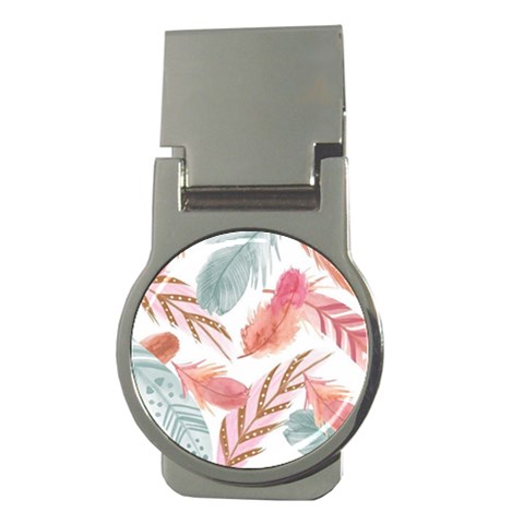 Feathers, Boho, Cute, Feather, Pastel Money Clips (Round)  from ArtsNow.com Front