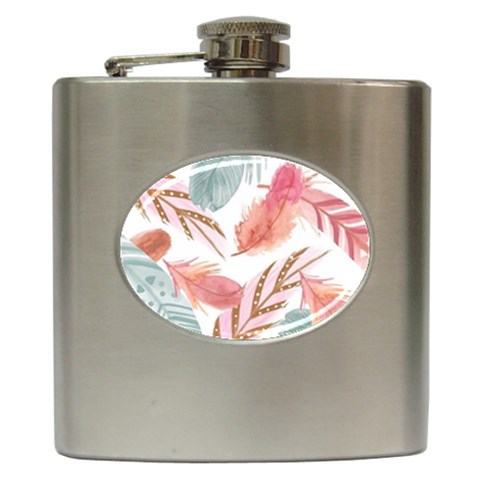 Feathers, Boho, Cute, Feather, Pastel Hip Flask (6 oz) from ArtsNow.com Front