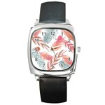 Feathers, Boho, Cute, Feather, Pastel Square Metal Watch