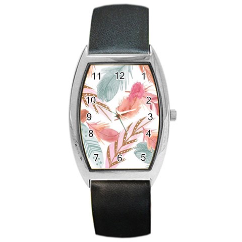 Feathers, Boho, Cute, Feather, Pastel Barrel Style Metal Watch from ArtsNow.com Front