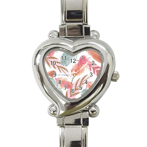 Feathers, Boho, Cute, Feather, Pastel Heart Italian Charm Watch from ArtsNow.com Front