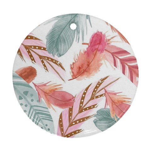 Feathers, Boho, Cute, Feather, Pastel Round Ornament (Two Sides) from ArtsNow.com Front