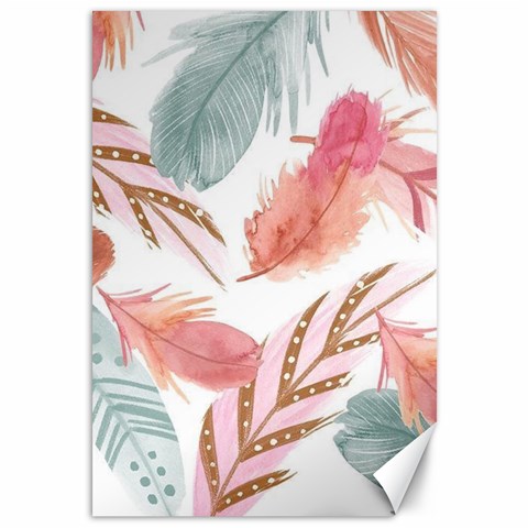 Feathers, Boho, Cute, Feather, Pastel Canvas 12  x 18  from ArtsNow.com 11.88 x17.36  Canvas - 1