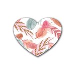 Feathers, Boho, Cute, Feather, Pastel Rubber Coaster (Heart)