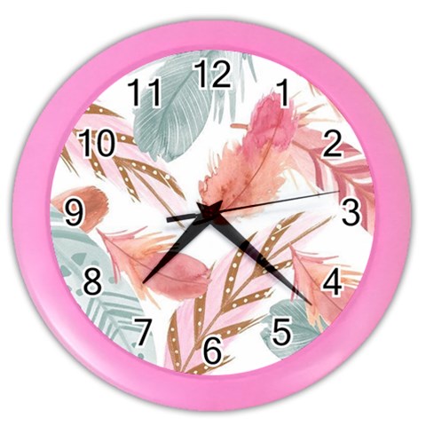 Feathers, Boho, Cute, Feather, Pastel Color Wall Clock from ArtsNow.com Front