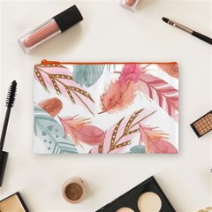 Feathers, Boho, Cute, Feather, Pastel Cosmetic Bag (Medium) from ArtsNow.com Front