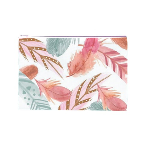 Feathers, Boho, Cute, Feather, Pastel Cosmetic Bag (Large) from ArtsNow.com Front