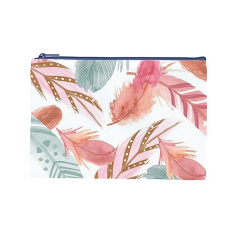 Feathers, Boho, Cute, Feather, Pastel Cosmetic Bag (Large) from ArtsNow.com Front