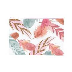 Feathers, Boho, Cute, Feather, Pastel Cosmetic Bag (Large) from ArtsNow.com Front