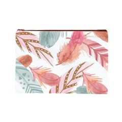 Feathers, Boho, Cute, Feather, Pastel Cosmetic Bag (Large) from ArtsNow.com Front