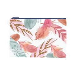 Feathers, Boho, Cute, Feather, Pastel Cosmetic Bag (Large) from ArtsNow.com Front