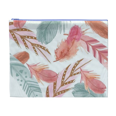 Feathers, Boho, Cute, Feather, Pastel Cosmetic Bag (XL) from ArtsNow.com Front