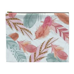 Feathers, Boho, Cute, Feather, Pastel Cosmetic Bag (XL) from ArtsNow.com Front