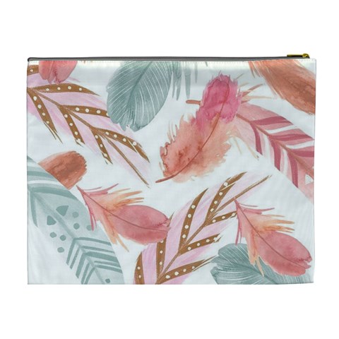 Feathers, Boho, Cute, Feather, Pastel Cosmetic Bag (XL) from ArtsNow.com Back