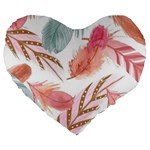 Feathers, Boho, Cute, Feather, Pastel Large 19  Premium Heart Shape Cushions