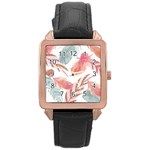 Feathers, Boho, Cute, Feather, Pastel Rose Gold Leather Watch 