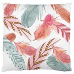 Feathers, Boho, Cute, Feather, Pastel Large Premium Plush Fleece Cushion Case (One Side)