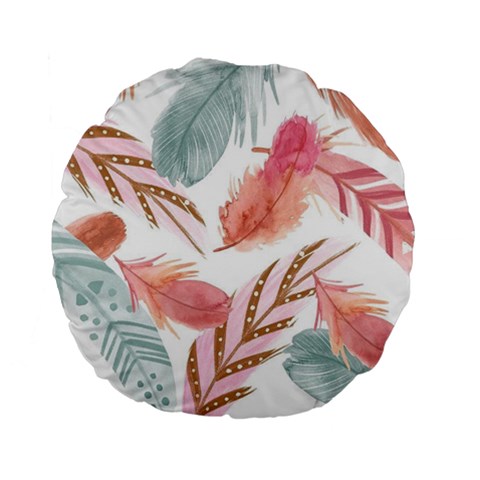 Feathers, Boho, Cute, Feather, Pastel Standard 15  Premium Flano Round Cushions from ArtsNow.com Front