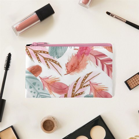 Feathers, Boho, Cute, Feather, Pastel Cosmetic Bag (XS) from ArtsNow.com Front