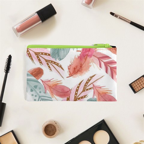 Feathers, Boho, Cute, Feather, Pastel Cosmetic Bag (XS) from ArtsNow.com Back