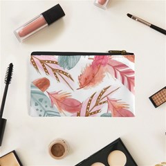 Feathers, Boho, Cute, Feather, Pastel Cosmetic Bag (XS) from ArtsNow.com Back