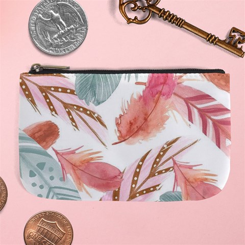 Feathers, Boho, Cute, Feather, Pastel Large Coin Purse from ArtsNow.com Front