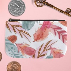 Feathers, Boho, Cute, Feather, Pastel Large Coin Purse from ArtsNow.com Front