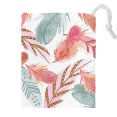 Feathers, Boho, Cute, Feather, Pastel Drawstring Pouch (4XL) from ArtsNow.com Front