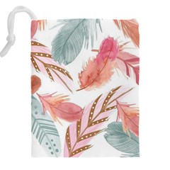 Feathers, Boho, Cute, Feather, Pastel Drawstring Pouch (4XL) from ArtsNow.com Back