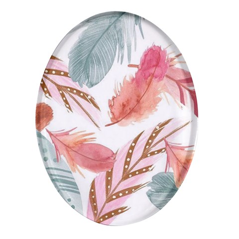 Feathers, Boho, Cute, Feather, Pastel Oval Glass Fridge Magnet (4 pack) from ArtsNow.com Front