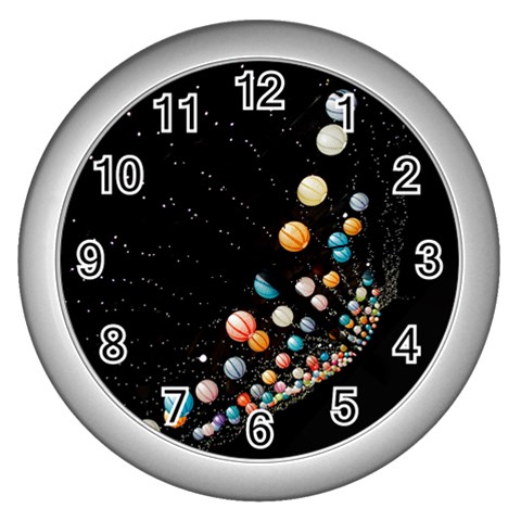 Ballons Night Party Wall Clock (Silver) from ArtsNow.com Front