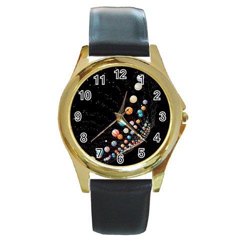 Ballons Night Party Round Gold Metal Watch from ArtsNow.com Front