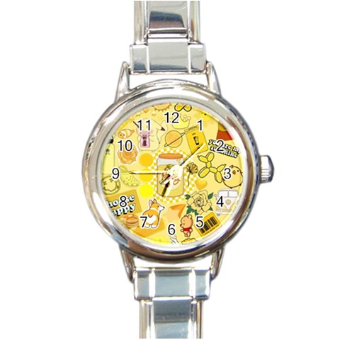 Marillo Pastel Zkt, Aesthetic, Stickers, Yellow Round Italian Charm Watch from ArtsNow.com Front