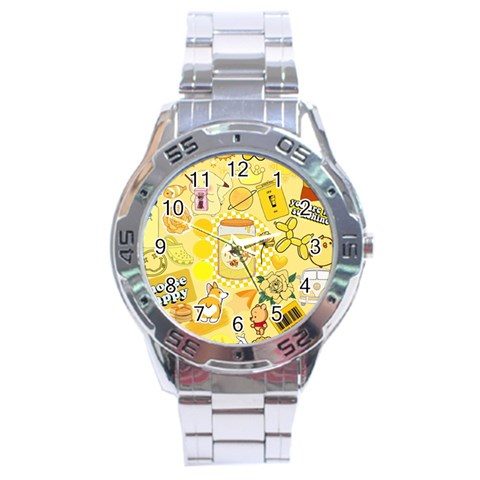 Marillo Pastel Zkt, Aesthetic, Stickers, Yellow Stainless Steel Analogue Watch from ArtsNow.com Front