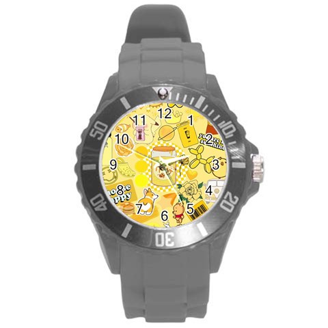 Marillo Pastel Zkt, Aesthetic, Stickers, Yellow Round Plastic Sport Watch (L) from ArtsNow.com Front