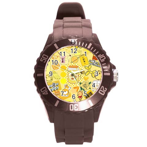 Marillo Pastel Zkt, Aesthetic, Stickers, Yellow Round Plastic Sport Watch (L) from ArtsNow.com Front