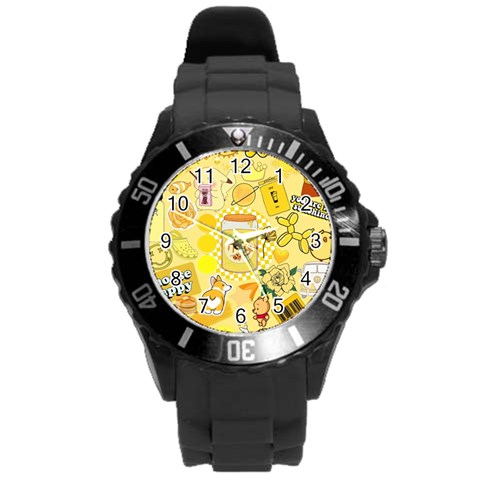 Marillo Pastel Zkt, Aesthetic, Stickers, Yellow Round Plastic Sport Watch (L) from ArtsNow.com Front