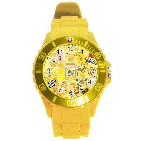 Marillo Pastel Zkt, Aesthetic, Stickers, Yellow Round Plastic Sport Watch (L) from ArtsNow.com Front