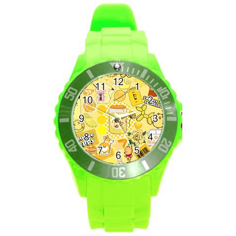 Marillo Pastel Zkt, Aesthetic, Stickers, Yellow Round Plastic Sport Watch (L) from ArtsNow.com Front