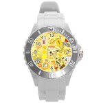 Marillo Pastel Zkt, Aesthetic, Stickers, Yellow Round Plastic Sport Watch (L)