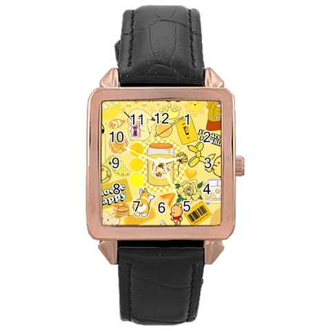 Marillo Pastel Zkt, Aesthetic, Stickers, Yellow Rose Gold Leather Watch  from ArtsNow.com Front