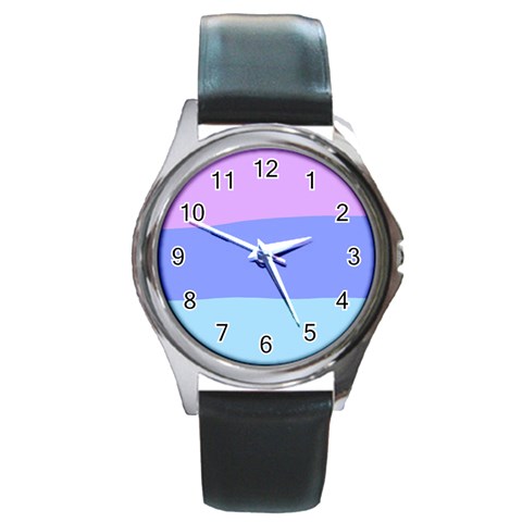 Pastel Colour, Blue, Lilac, Orange, Pastel, Pink, Romance Round Metal Watch from ArtsNow.com Front