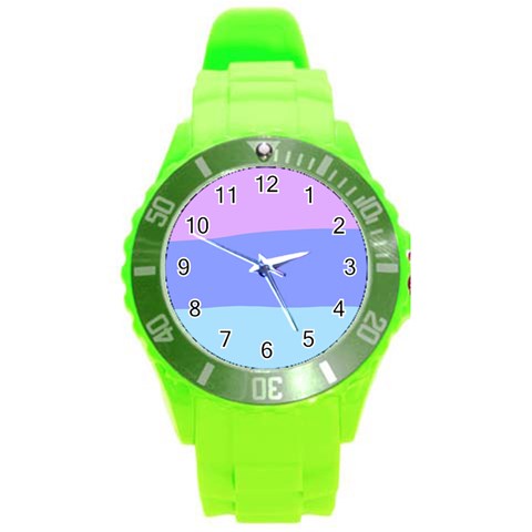 Pastel Colour, Blue, Lilac, Orange, Pastel, Pink, Romance Round Plastic Sport Watch (L) from ArtsNow.com Front