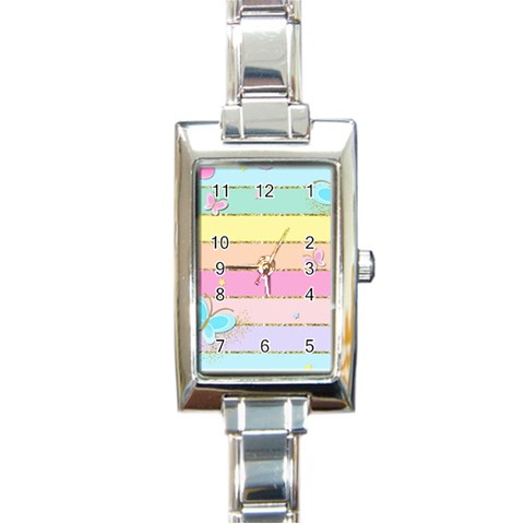 Pastel, Butterfly, Spring, Stripes, Rectangle Italian Charm Watch from ArtsNow.com Front