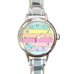 Pastel, Butterfly, Spring, Stripes, Round Italian Charm Watch